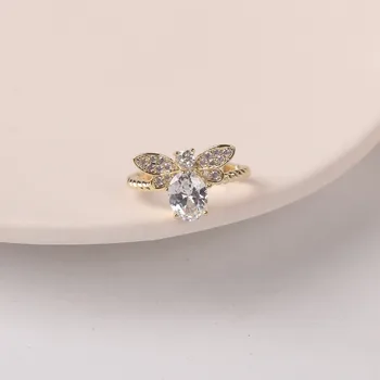 Coreeană fierbinte de vânzare bijuterii de moda cupru rafinat zircon incrustate albine inel simplu femei de deschidere inel reglabil