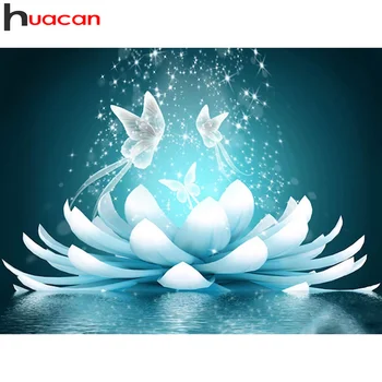 Huacan 5d Diamant Pictura Lotus Fluture Pătrat/Diamant rotund Mozaic Animale Fantezie Floare Broderie Cameră Decor Autocolant 