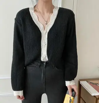 Supradimensionat Vintage Cardigan Tricotate Pulover Haina Ins Toamna Coreea De Sex Feminin Liber Vânt Blând Mozaic Îmbinat Singur Pieptul Femei 