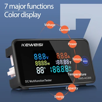 KWS DC Putere Monitor Afișaj Digital de Tensiune Contor Curent cu Funcția de Resetare Ecran Color de Putere Tester Detector 0-200V 0-100A 