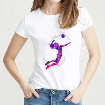 Acuarelă Volei Fata Grafic de Imprimare tricou femme Haine coreene t-shirt Femei topuri tee Tumblr Streetwear 
