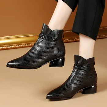 2021 Stil Britanic Chelsea Cizme Femei Pantofi pentru Toamna/Iarna Gol Cizme a Subliniat Toe Fermoar Spate Feminin Încălțăminte NEGRU,MARO 