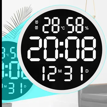 LED Ceas de Perete Ceas Rotund Mut Digital de Temperatură și Umiditate Ceas Electronic De 12 Inch, Camera de zi Ceas de Perete Decor Acasă 