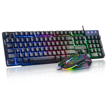 Impermeabil Gaming Keyboard Mouse-ul Setat 104Keys LED Backlight Ergonomic cu Fir Tastatură Mecanică Mouse Optic Combo 