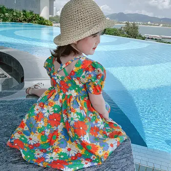 Vară nouă copii copii copii, fete Daisy florale rochii fete pentru copii cu maneci scurte moda casual bumbac rochii de dulce P4 077
