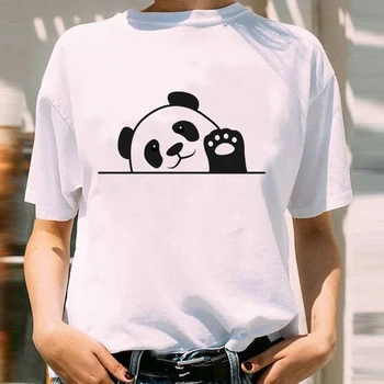 Femeile Grafic Panda Amuzant Animal Fată Drăguț Haine 90 de Desene animate cu Maneci Scurte Doamna de Imprimare Haine de sex Feminin Topuri Tricouri Tricou T-Shirt 