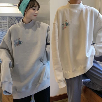 Noi Simplu Pulover Hoodie Cald Sus Harajuku Imprimare Guler Drăguț Moda Coreeană Doamnelor Tricou 