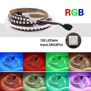 24V 5M RGB LED Strip Lumina SMD5050 120LEDs/M Bandă Flexibilă cu LED-uri Alb/Negru PCB IP21 Non-Waterproof Panglică cu LED-uri Alb/Cald Alb 
