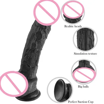 11inch Negru Super Mare Penis Realist Penis artificial Jucarii Sexuale pentru Femei Lesbiene Masturbari sex Feminin ventuza Dildo-uri Produse pentru Adulți 