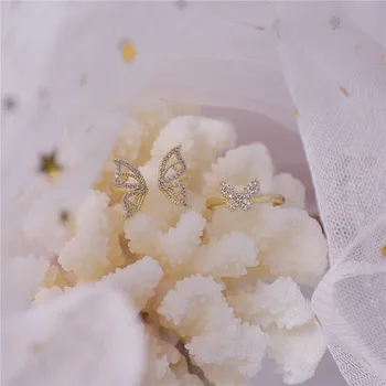 OBEAR Cupru Placare 14k Aur Adevărat Simplu Temperament Cristal Inel de Fluture Feminin Moda Bijuterii de Nunta 