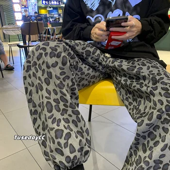 KEMOY Leopard de Imprimare Cordon Bărbați 2021 Toamna de Moda Pantaloni Casual Barbati Streetwear Liber Streetwear Hip Hop Pantaloni