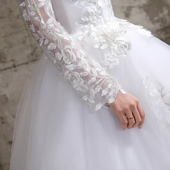VLNUO NISA modelului rochie de vis, cu broderie dantelă cu O gât și mâneci lungi 