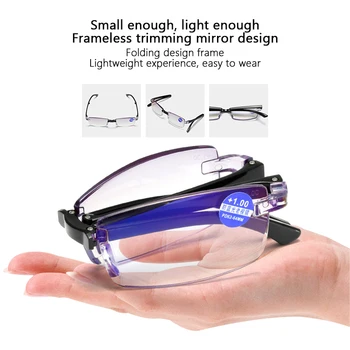 Ochelari de citit de Oameni Fara rama TR90 Zoom Inteligent Ochelari de Pliere Diamant Tăiat de Frontieră Lumină Albastră Presbyopic Ochelari Portabil cu Cutie 
