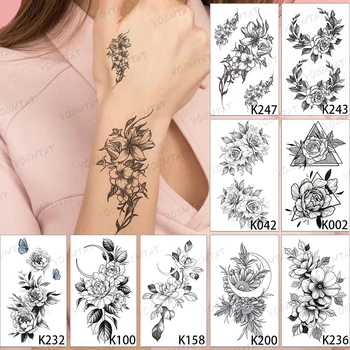 9 buc o mulțime de Flori Lună Linie Fete Fals Negru Tatuaj Body Art Flash Impermeabil Tatuaj Temporar Autocolante pentru Femei 