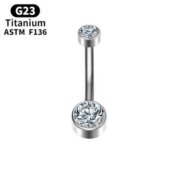 ASTM F136 Titan Sexy Buricul Cilindru cu Filet Exterior Dublu Femei 2 CZ Fata Buric 14G Buric Piercing Bijuterii Corp 