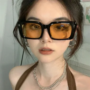 Piața Mare Cadru ochelari de Soare pentru Femei 2021 Moda de Lux Retro Clasic Supradimensionat Hip Hop Ochelari de Soare UV400 Nit Design Lentile Galben 