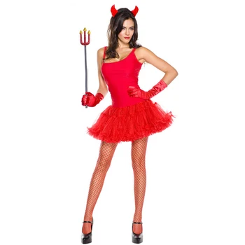 Femei Sexy Red Devil-Demon Cosplay Set Uniformă Rochie Mini Joc Uniformă Costume de Halloween pentru Femei 2021 