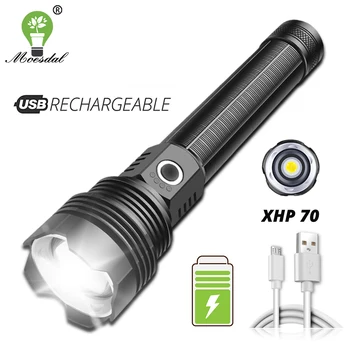 Lanterna LED-uri Lanterna Super-Luminos XHP70 Aliaj de Aluminiu rezistent la apa 5 Moduri de Comutare, Zoom Portabil în aer liber Lumina Puternica Lanterna 