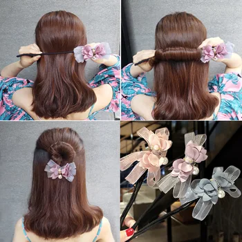 Femei Floare Filtru de Gogoasa Perle Panglică Dantelă DIY Stil de Păr Hair Styling Instrumente Fete coreene Moda Bigudiu de Păr Accesorii 