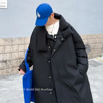 Supradimensionate Haină Lungă Bărbați Cald Moda Casual Negru Strat Gros Bărbați coreean Liber Geaca de Iarna Barbati Parker Palton Jachete M-2XL 