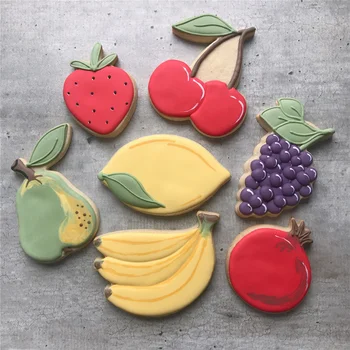 KENIAO Fructe Cookie Cutter - Căpșuni, Pere, Lamaie, Struguri,Rodie,Cirese,Banane, Biscuiti Fondante Mucegai - Oțel Inoxidabil 