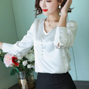 Casual, Office Cu Maneca Lunga Bluza Femei 2021 Plus Dimensiune Satin Camasi Femei De Moda Doamnelor V Gât Îmbrăcăminte Topuri Combinezon Femme 8000 