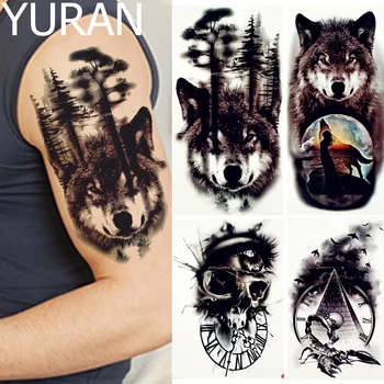 YURAN Pădurea Neagră Lup Tatuaje Temporare Bărbați Brațul Picioare Body Art Autocolante Tatuaj Femei Luna Păsări Scorpion Mare Fals Copac Tatuaje 
