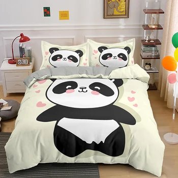 Desene animate Panda Set de lenjerie de Pat Drăguț Cuvertură de pat Set de Plapuma fata de Perna cu un pat Twin/Queen/King Size Fular Set decor Acasă Textile