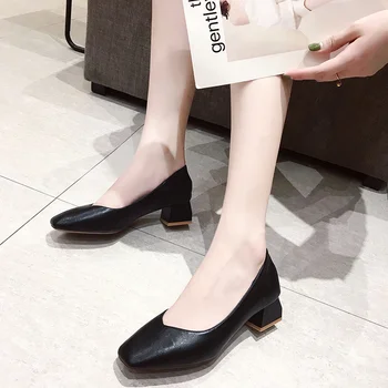Doamnelor tocuri inalte elegante și confortabile square toe din piele pantofi singur 2022 toamna anului nou munca de birou pantofi Zapatillas Mujer 