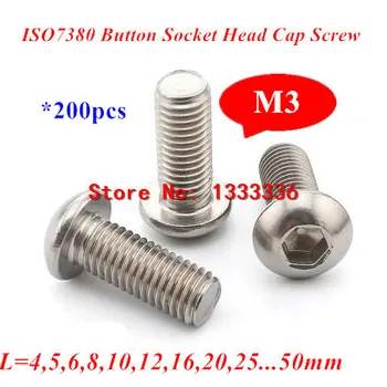 200pcs M3 ISO7380 Șuruburi din Oțel Inoxidabil Buton Cap Hexagonal Șurub M3*5/6/8/10/12/16/18/20/25/30mm cap Rotund ciuperci șuruburi 