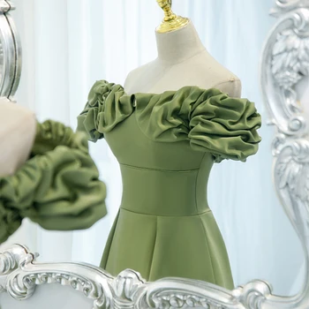 SSYFashion Nou Avocado Verde Rochie de Seara din Satin pentru Femei Printesa Petală Maneca-O linie Lungă de Bal Formale Rochii Vestidos De Noche