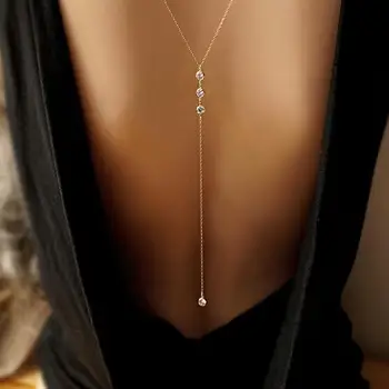 Femei Colier Lung Corp Sexy Lanț Spatele Gol de Aur de cristal Stras Pandantiv colier de lanț de fundal plaja corp bijuterii 