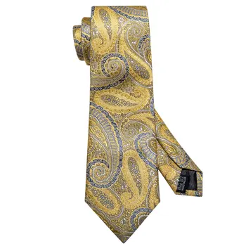 Oamenii De Aur Legături Egalitatea Paisley Floral Pocket Square Cufflnks Brosa Set Gât Cravată Cravată Designer Formale Galben De Moda De Mătase Adult 