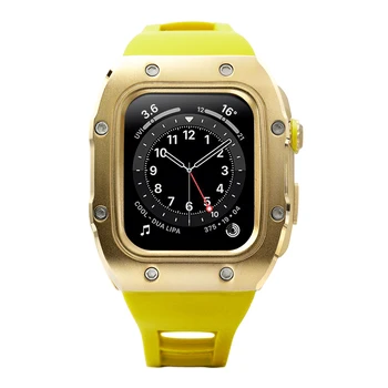 Din oțel inoxidabil modificat accesorii pentru Apple Watch Potrivit pentru 4/5/6/SE 44mm Curea Silicon pentru IWatch 