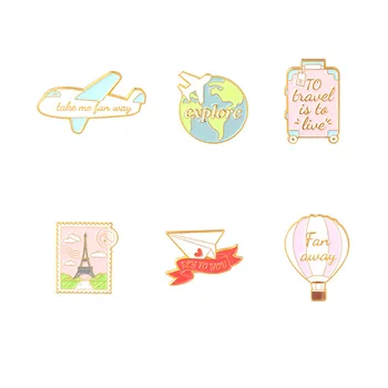 Desene animate serii turistice de pin, creativ balon cu aer cald valiza formă email brosa, sac de decor insigna, cadou pentru prieteni 