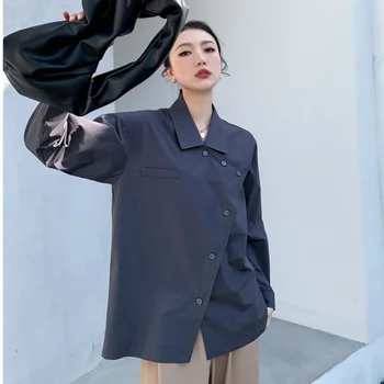 LANMREM Bluza Eleganta cu Maneca Lunga Neregulate Tricou Femei Top Casual, de Culoare Solidă Single-Breasted Femei Streetwear Bluze 2D1306 