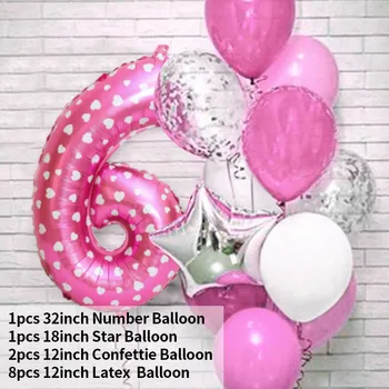 13pcs Roz Număr Folie de Latex, Baloane Happy Birthday Party, Decoratiuni Copii, Fetița Princess 1 1 2 3 4 5 6 7 8 9 Ani 
