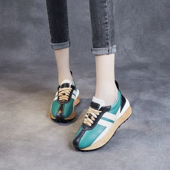 Johnature Piele Naturala Culori Amestecate Pantofi Femei Adidași Dantela-Up 2021 Nou Toamna Confortabil De Agrement Concis Platforma Adidas 