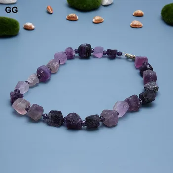 GG Bijuterii Naturale Violet Fluorites Pătrat Dur Nugget Real Piatra Violet Colier de Cristal lucrate Manual Pentru Femei 