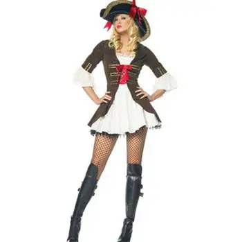 Lady Femei Halloween Pirat Rochie Fancy Costume Caraibe 2 Piese Rochie + Ha