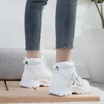 2021 Noi Cizme de Iarna pentru Femei Cizme Glezna Cald PU Pluș Iarna Femeie Pantofi Adidași Apartamente Dantelă Sus Cizme de Zapada Scurt Botas De Mujer