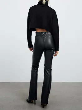 ZA produse noi pentru toamna și iarna moda pentru femei cusaturi deschise design Slim sac de șold imitație de piele bottom pantaloni 
