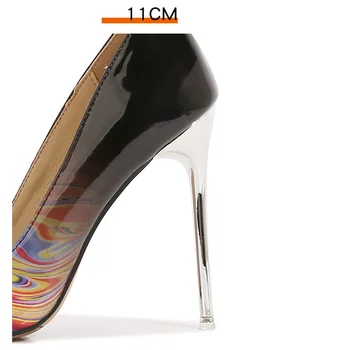 2022 Femei 11cm Tocuri inalte Escarpins Valentine Club de noapte Pompe Doamna a Subliniat Toe Stilet Graffiti Tocuri de Dimensiunea Plus Glossy Pantofi 