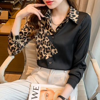 Toamna Negru Satin Femei Tricouri Coreeană De Moda Alb Cu Maneci Lungi Tricou Femei Office Lady Button Up Shirt Camisas Para Mujer 