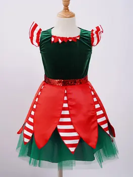 Copii Fete Crăciun Crăciun Elf, Costum Copil Copilul Petrecere De Lux Rochie Tutu Cu Pălărie Tinuta De Anul Nou, De Carnaval Dress Up 