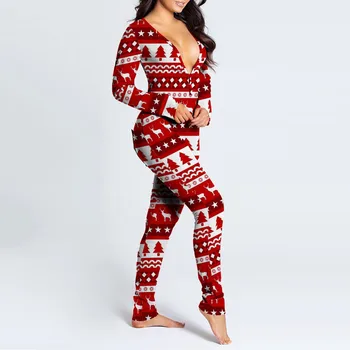 2021 Crăciun Femei Body-Uri Sexy Picioare Deschis Pijamale Cu Fundul Clapeta De Iarna, Xmas Tipărite De Sex Feminin Pijamas Pijama Feminino Z40 