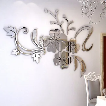 Flori de Hibiscus 3D Stereo Oglindă Autocolant Perete Amovibil Artă Murală Decal Acrilice Fundal Decor Pridvor Poster de Perete Decal 