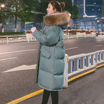 Jos Jacheta de Iarna pentru Femei Mid-lungime Plus Catifea Îngroșarea Caldura Kaki Casual Stil coreean Haine Largi, din Bumbac Tendință 2021 