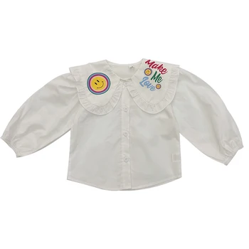 Fete din Bumbac Tricouri Smiley Bluze pentru Copii pentru Copii de Primavara Topuri cu Maneci Lungi Zburli Fete Imbracaminte pentru 12M-8 Ani 2021 