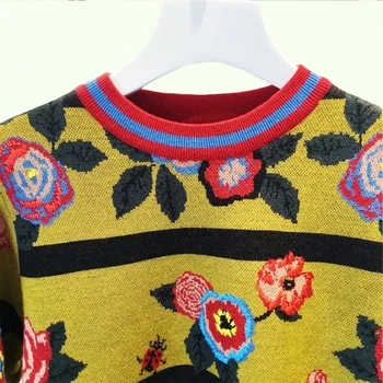 Pista Designer De Toamna Femei Pulover Vintage Imprimate Florale Gros Cu Maneci Lungi Tricotate Pulovere De Moda Topuri Femei Pulovere 